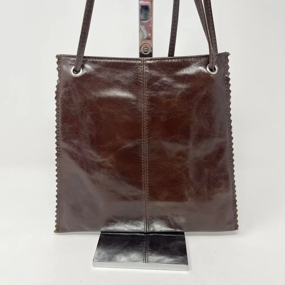 HOBO‎ Glazed Leather Crossbody Dark Brown Slim Y2K Fashion Equestrian Old Money